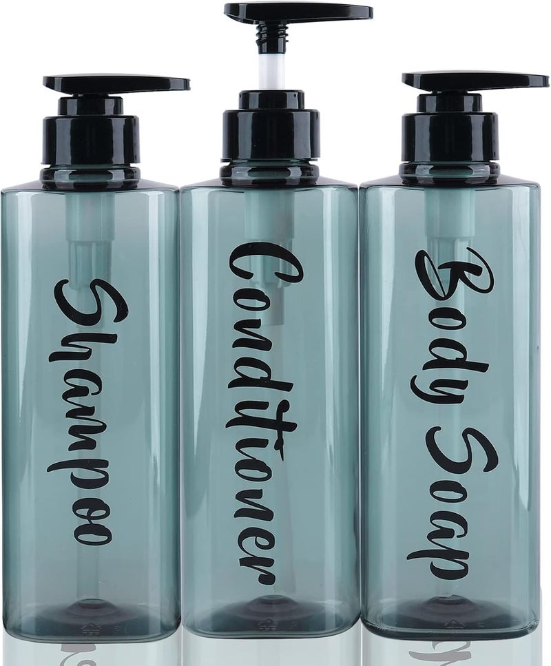 AUMIO 16.9oz Refillable Shower Soap Dispenser with Pump - 3 Chamber No Drill for Shampoo, Conditioner & Body Wash, Blue Clear Plastic Bottle Dispenser, Bathroom Organizer with 6 Waterproof Labels - Image 1